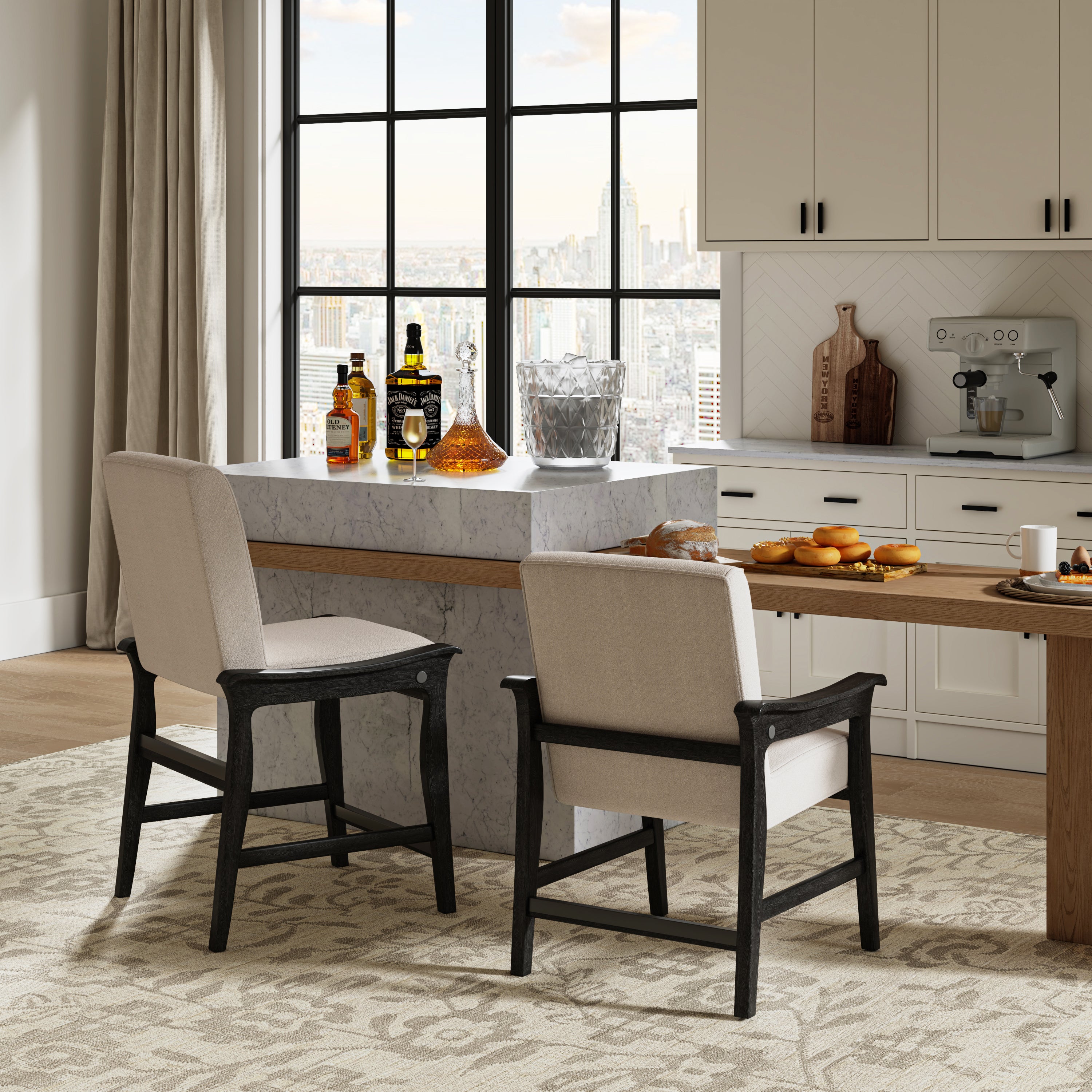 Modern Upholstered Counter Stool with Quick Shift to Dining Chair - Versatile Kitchen Island, Bar & Dining Room Seating for Home & Restaurant Use