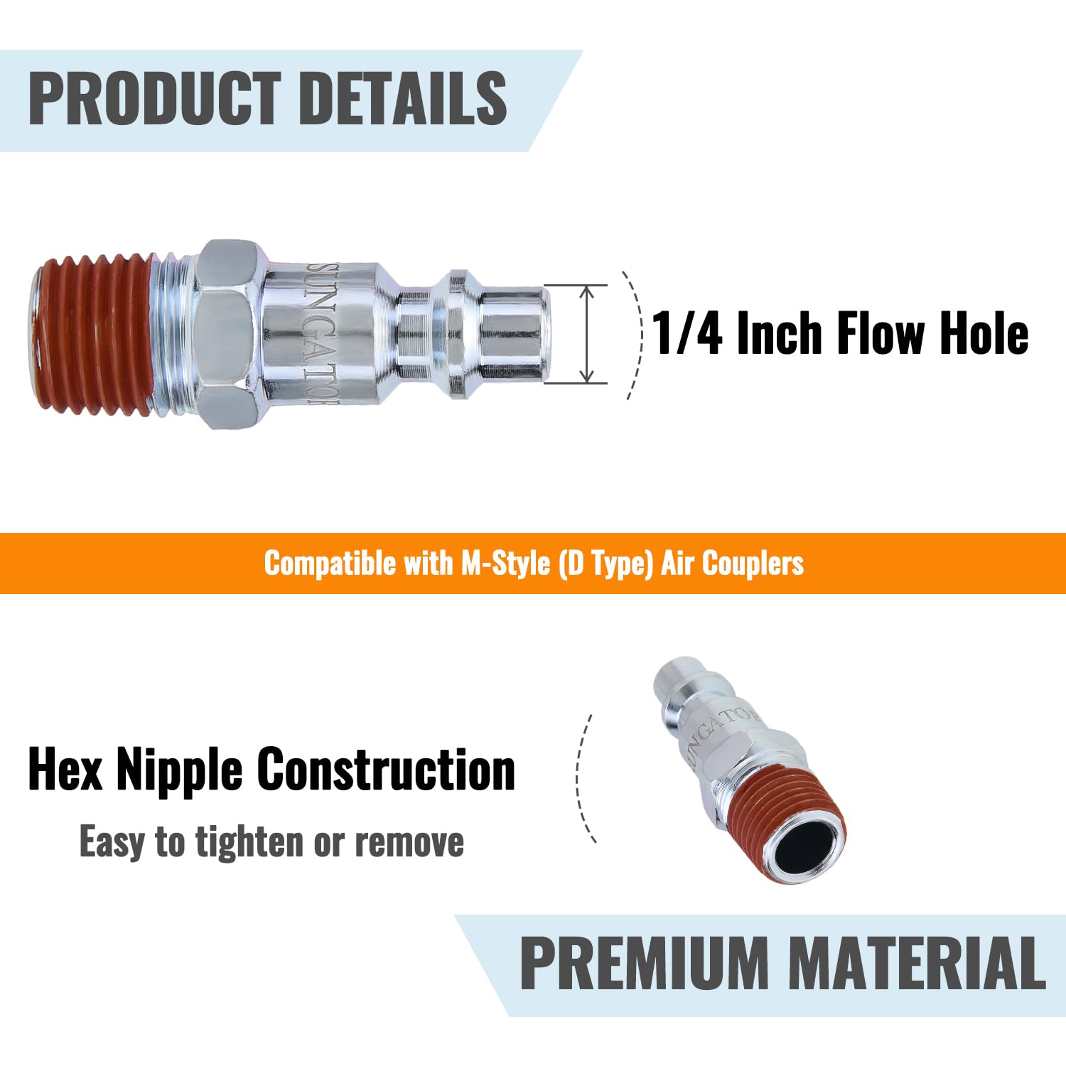 SUNGATOR 35-Pack 1/4 Inch Air Hose Fittings Kit - 1/4'' Male NPT Industrial Plugs & Quick Connect Air Line Fittings for Compressor, Auto Shop, Pneumatic Tools - Perfect for Air Compressor Repair, Automotive Maintenance & Industrial Applications