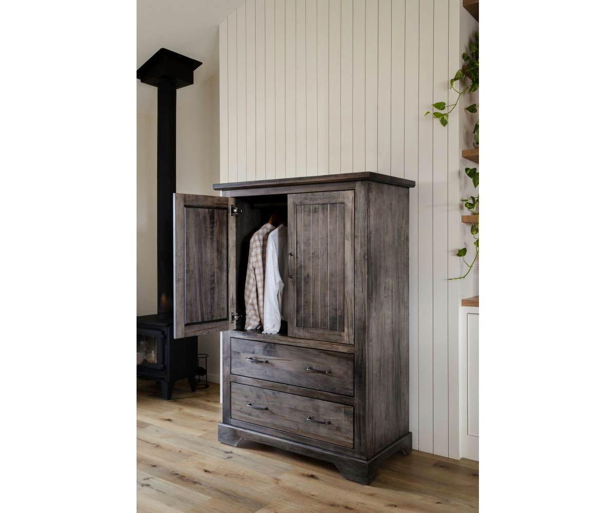 Stylish Kimberley Armoire - Elegant Wooden Wardrobe with Mirror & Storage for Bedroom, Living Room, or Entryway