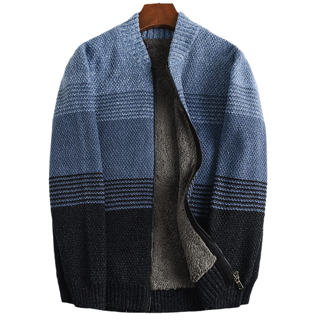 Men's Thick Warm Wool Liner Winter Cardigan Sweater - Cozy Snow Sweatcoat with Cotton Rainbow Design for Cold Weather | Perfect for Outdoor Activities, Casual Wear & Holiday Gifts
