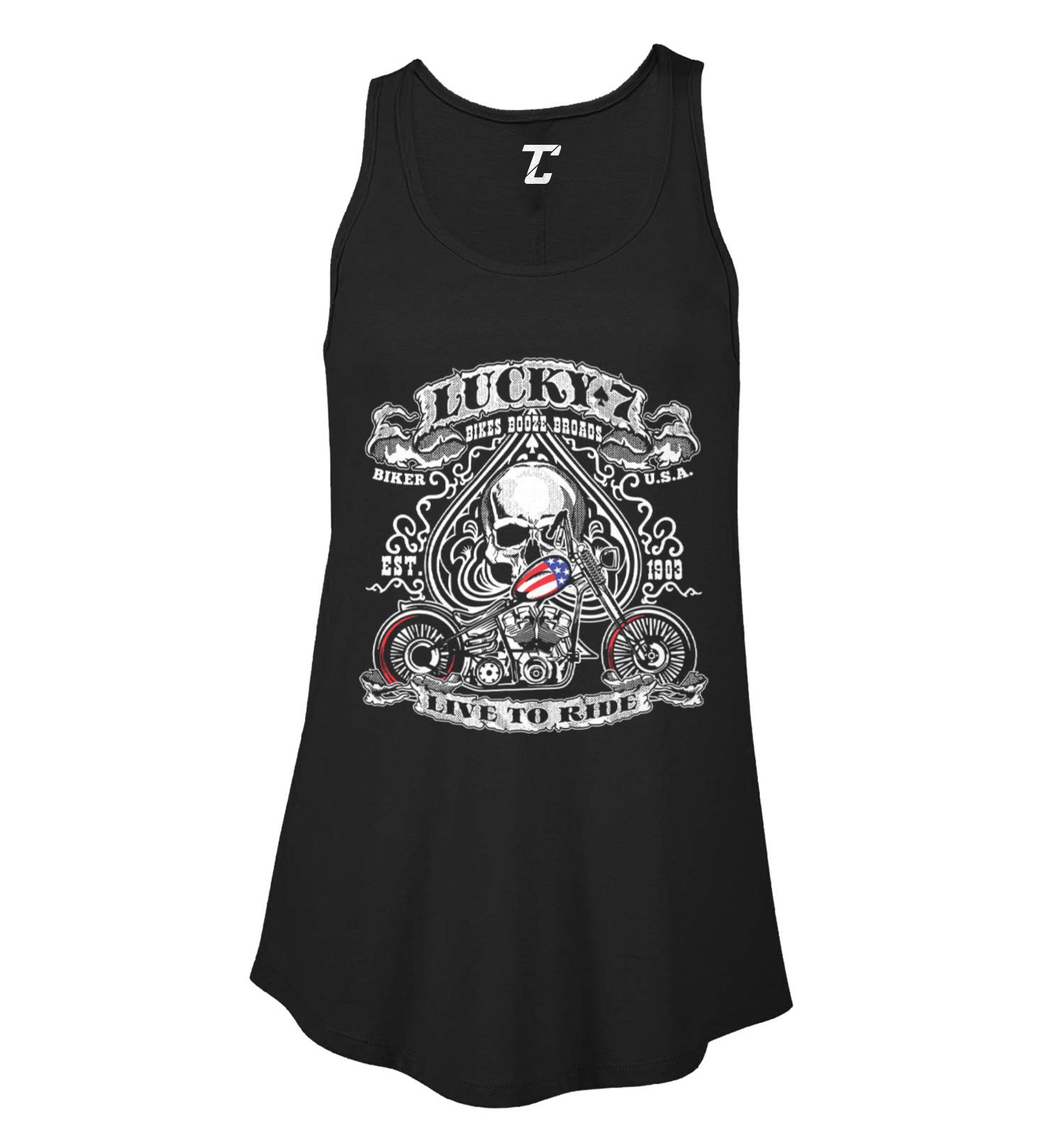 Lucky 7 Live to Ride Women's Motorcycle Biker Flowy Tank Top - Comfortable & Stylish for Riding, Concerts & Summer Outfits