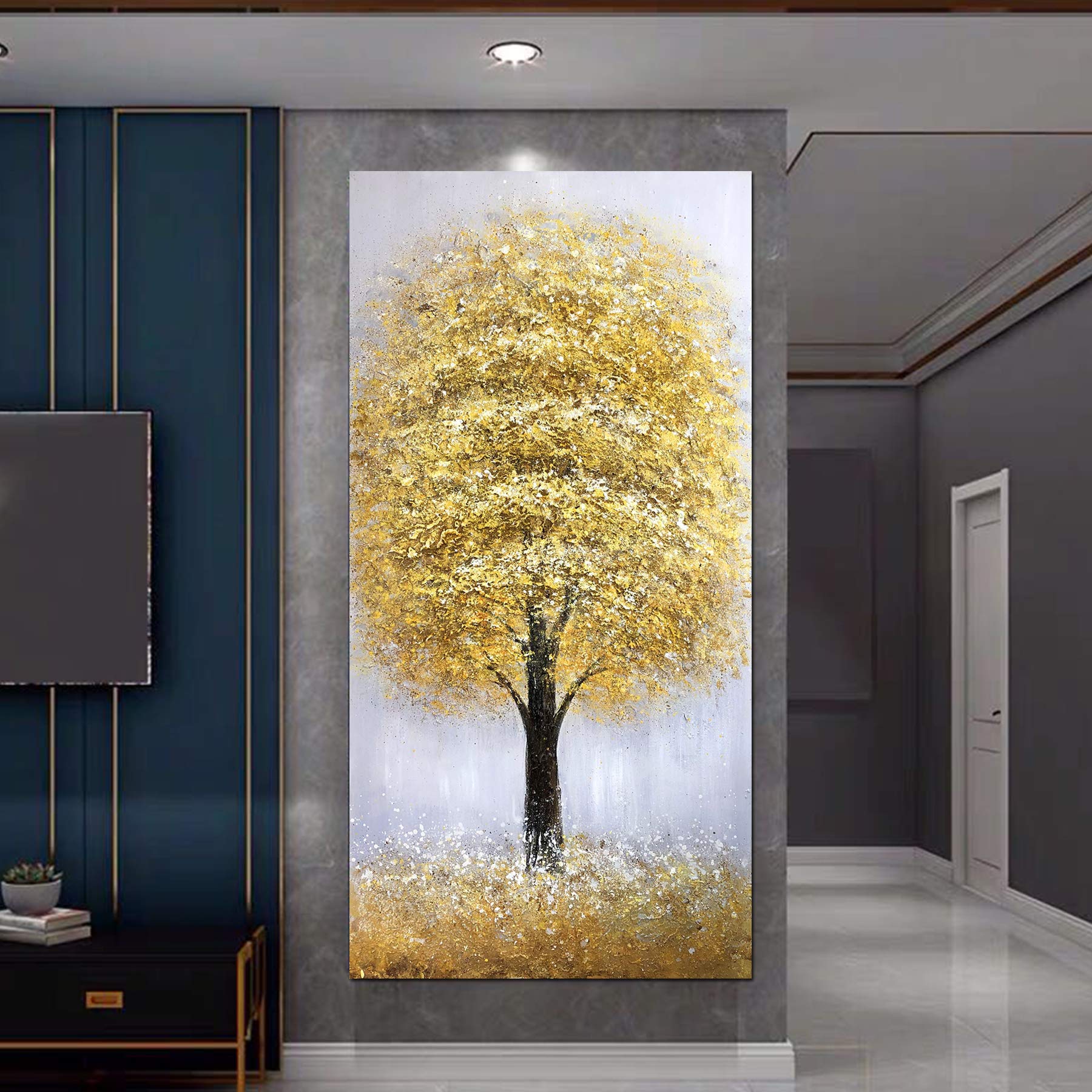 Yotree 24x48 Inch Lucky Tree Oil Painting - 3D Hand-Painted Canvas Abstract Artwork for Wall Decor | Modern Home & Office Decoration | Perfect for Living Room, Bedroom & Dining Area