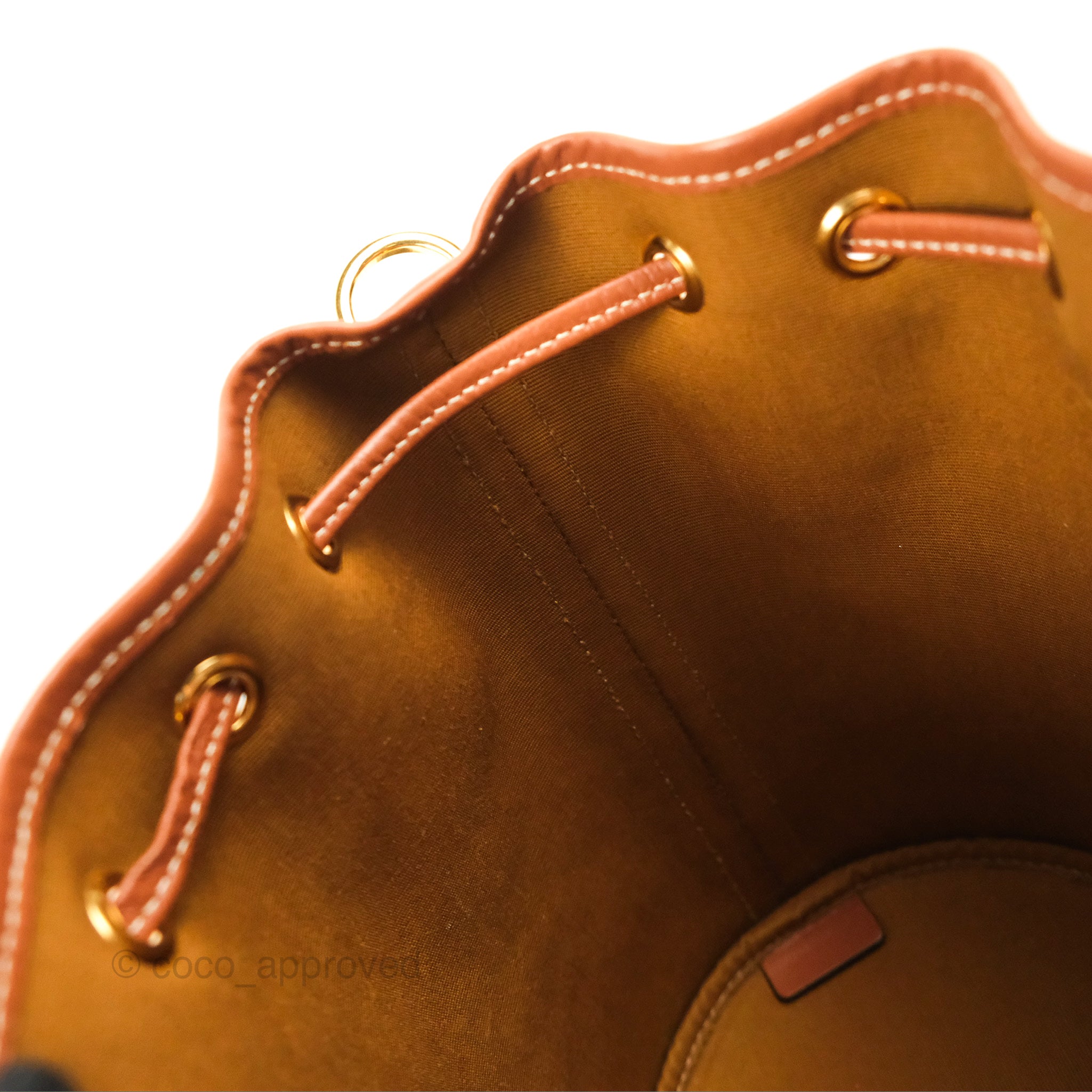 Celine Small Drawstring Bucket Bag in Triomphe Canvas & Tan Calfskin Leather - Perfect for Everyday Use, Travel & Casual Outings