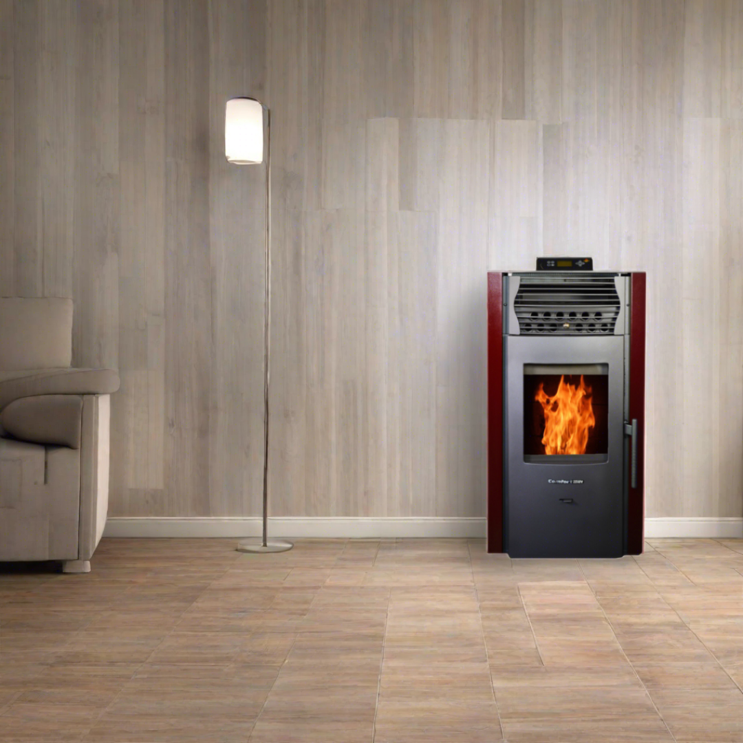 ComfortBilt HP50S High-Efficiency Pellet Stove - Burgundy Red | Eco-Friendly Heating for Home, Cabin & RV | Perfect for Winter & Off-Grid Living
