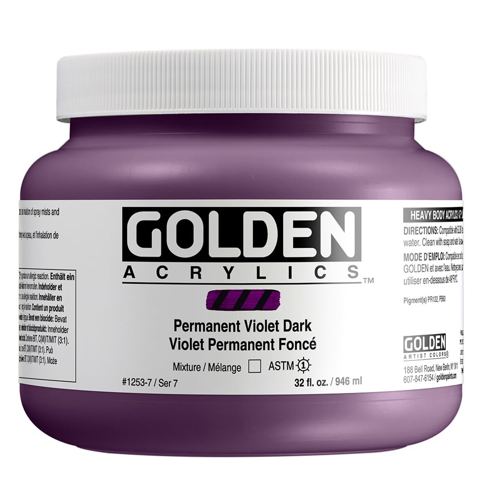 GOLDEN Heavy Body Acrylic Paint - Permanent Violet Dark (32 fl. oz Jar) | Professional Grade Transparent Acrylics for Canvas Painting, Murals & Fine Art | High-Quality Artist Paints for Studio & Classroom Use