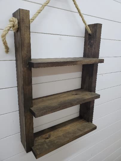 Rustic Farmhouse Rope Hanging Ladder Shelf - Bathroom & Home Decor for Storage and Display - Perfect for Towels, Blankets, Plants, and Decorative Items