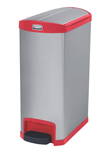 Rubbermaid Commercial Slim Jim 13 Gallon Step-On Stainless Steel Trash Can with Pedal - Red | Durable Office & Kitchen Waste Bin for Home, Restaurant & Workplace Use