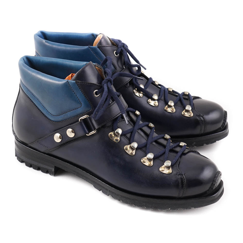 Santoni Premium Calf Leather Hiking Boots for Men - Waterproof Navy Blue Outdoor Boots for Trekking, Camping & Mountain Adventures