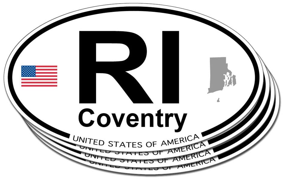 Coventry Rhode Island Oval Sticker 4 Pack - Waterproof Vinyl Decals for Laptops, Cars & Travel Accessories