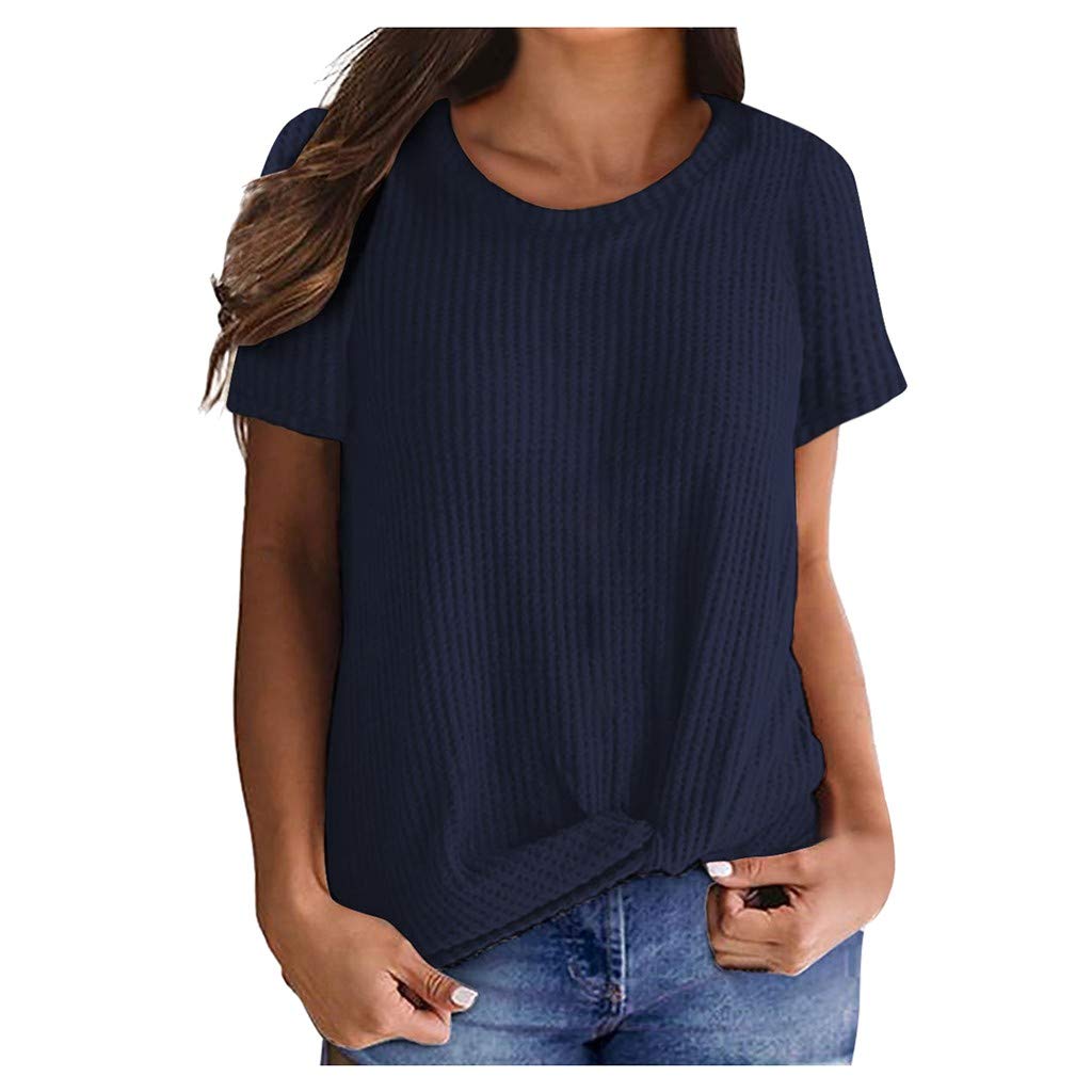 Cute Women's Summer Short Sleeve Tunic Top with Knot Detail - Casual Round Neck Blouse for Beach, Vacation & Everyday Wear