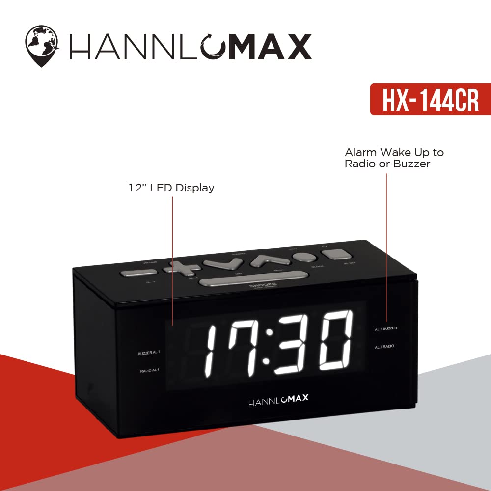 HANNLOMAX HX-144CR Digital Alarm Clock Radio with AM/FM PLL Tuner, 1.2