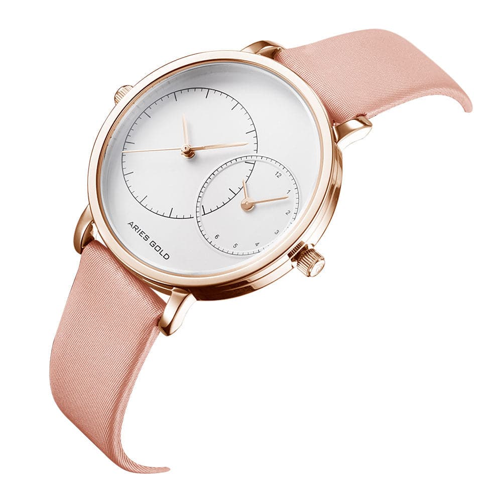 ARIES GOLD WANDERER Rose Gold Stainless Steel Women's Watch with Pink Leather Strap - Elegant Dress Watch for Women, Perfect for Office, Party & Special Occasions