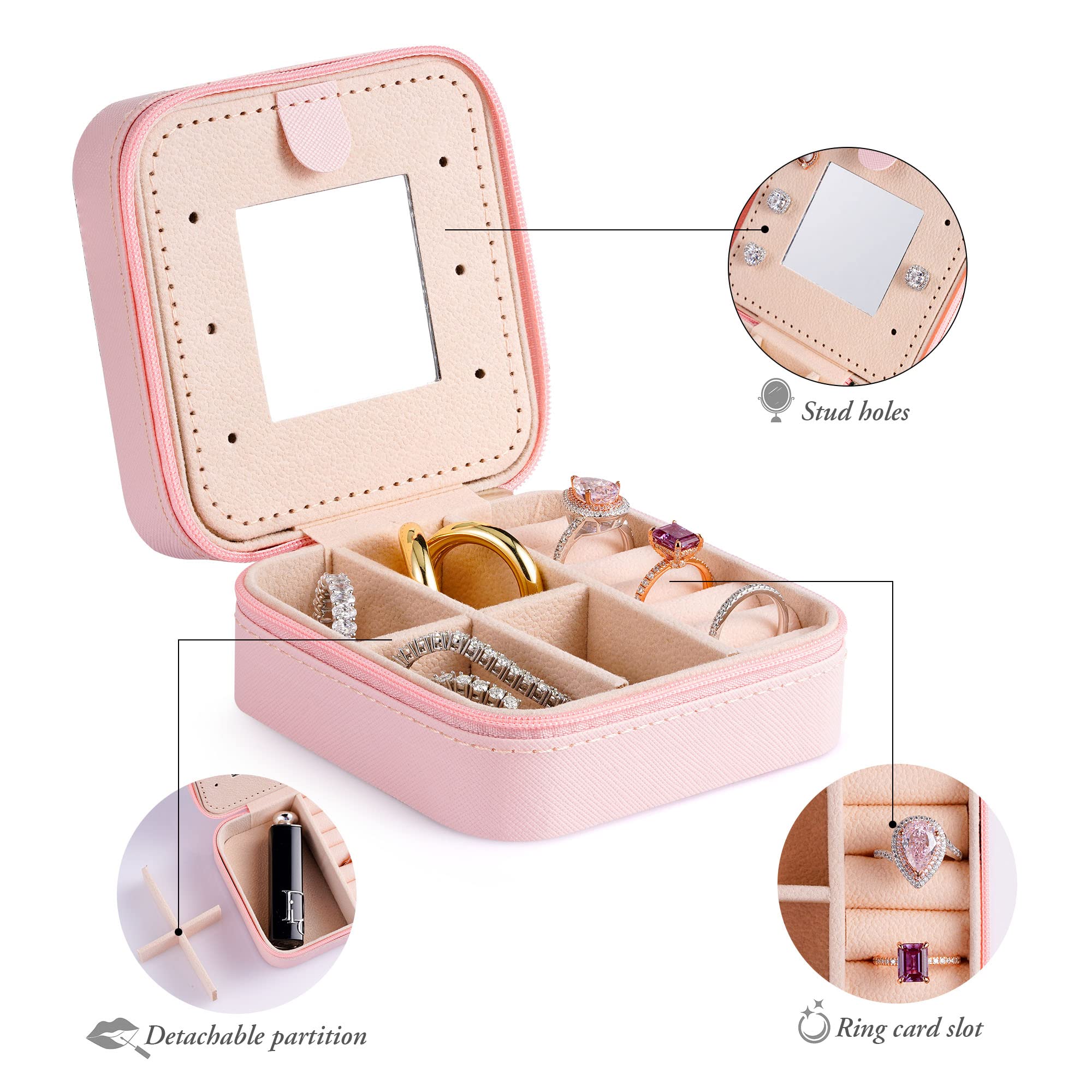 Travel Jewelry Organizer Case - Portable & Lightweight Storage for Necklaces, Earrings, Rings & Bracelets | Pink Jewelry Box for Women | Perfect for Travel, Vacation & Daily Use