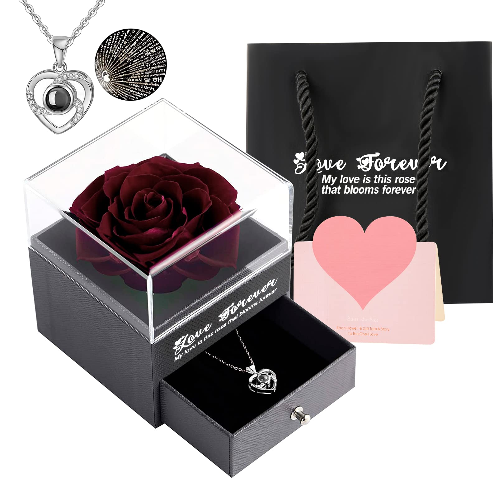 Real Preserved Rose in Glass Dome - Romantic 'I Love You' Gift for Women, Mom, Wife, Girlfriend | Perfect for Valentine's Day, Mother's Day, Christmas & Birthdays | Long-Lasting Floral Keepsake for Home Decor, Wedding Centerpiece & Special Occasions