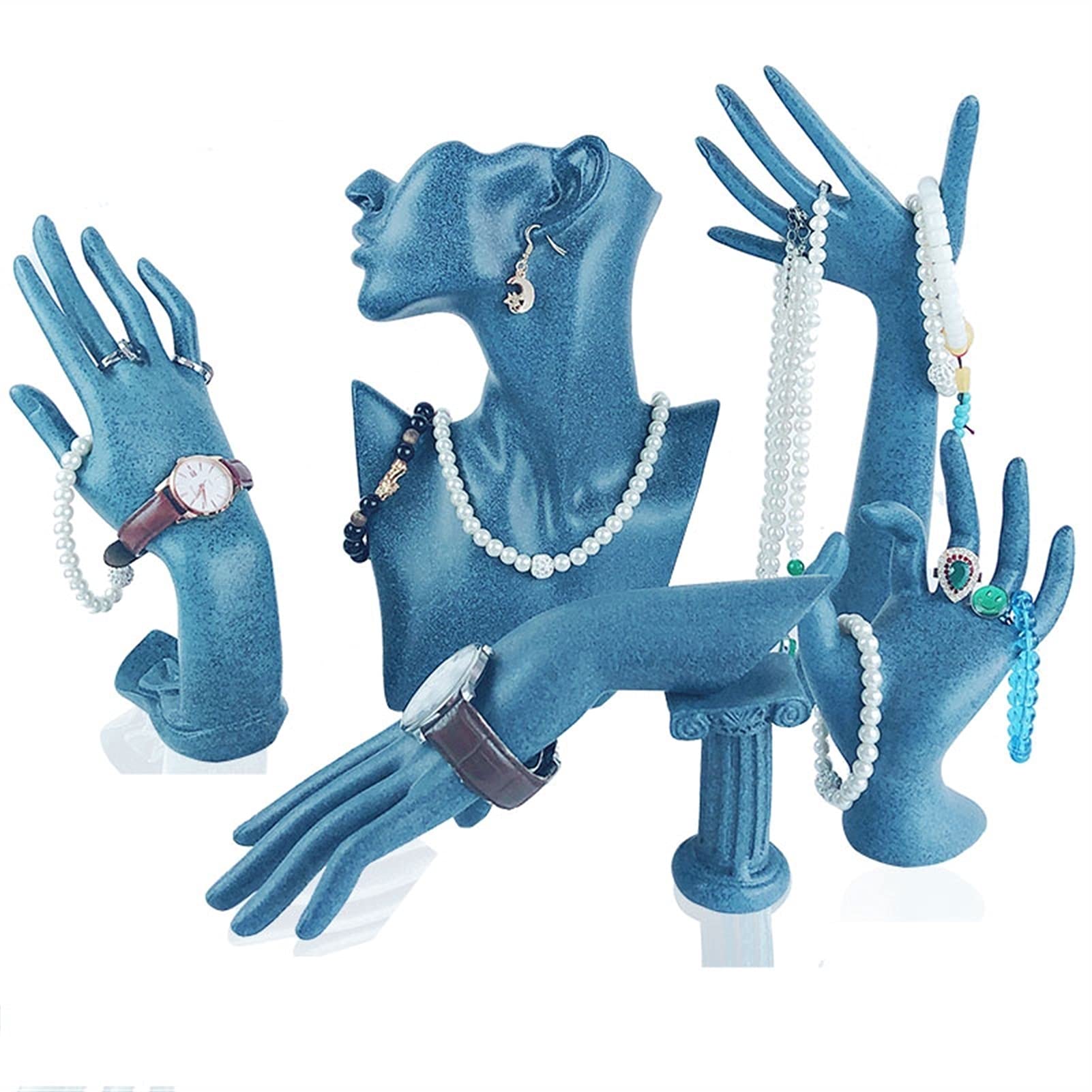 Blue Resin Jewelry Holder - Hand Model Display Stand for Rings & Necklaces - Perfect for Boutique, Wedding & Jewelry Store Displays