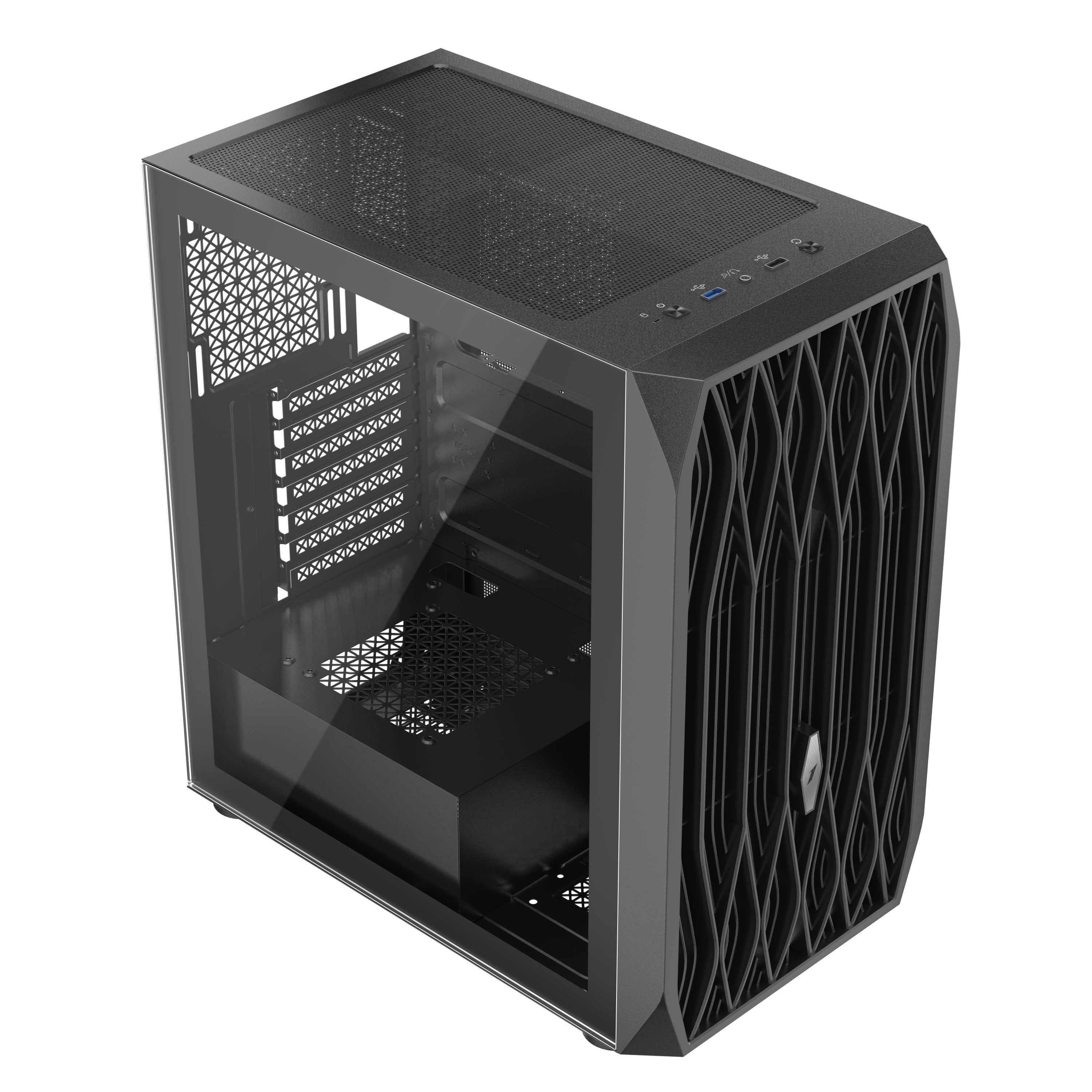 1st Player AY7 ATX/M-ATX/ITX PC Gaming Case - Mid Tower Computer Case with Tempered Glass Side Panel, RGB Fans, Excellent Airflow for Gaming PC Build (Black) - Perfect for Home & Office Gaming Setups, Streaming & Workstations