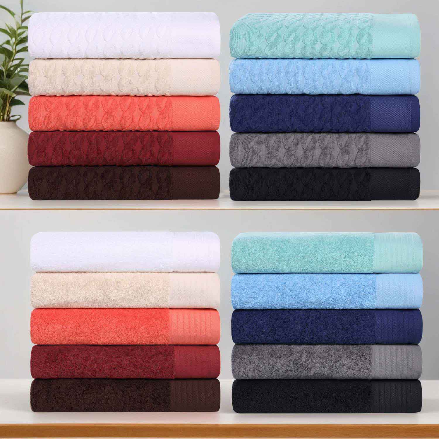 Premium 8-Piece Turkish Cotton Jacquard Herringbone & Solid Bath Towel Set - Ultra Soft & Absorbent for Spa, Bathroom & Luxury Home Use