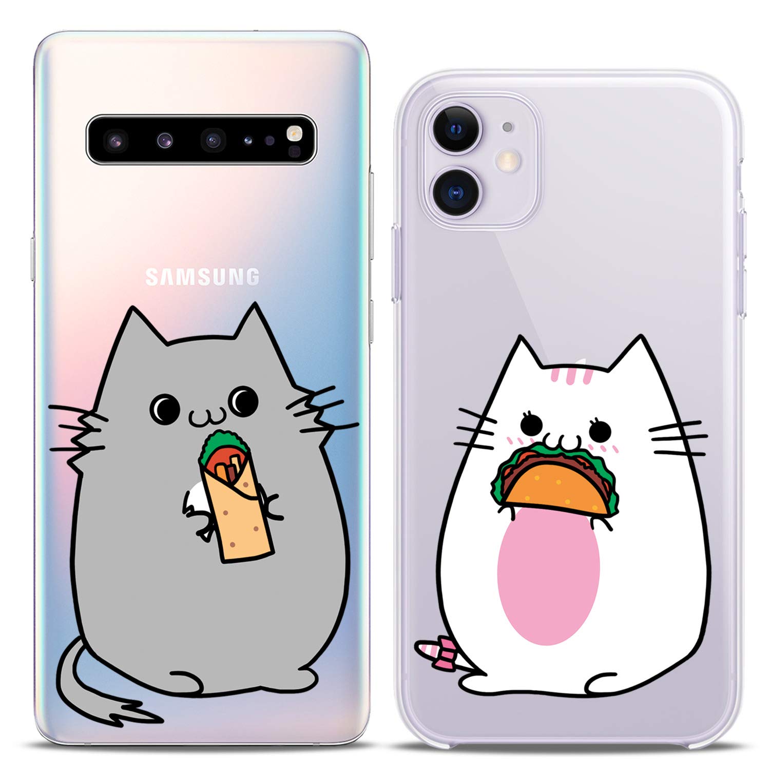 **Matching Couple Phone Cases for iPhone 16/15/14/13/12/11 Pro Max/Mini/XS/X/6s/8 Plus/7+/XR/10/SE/5 - Cute Kawaii Cat & Taco Design - Best Friend Gift Idea - Durable Silicone Cover - Perfect for Couples, BFFs & Anniversaries**    *(Use Case: Ideal for romantic couples, best friends, or as a fun gift for anniversaries, Valentine's Day, or birthdays.)*