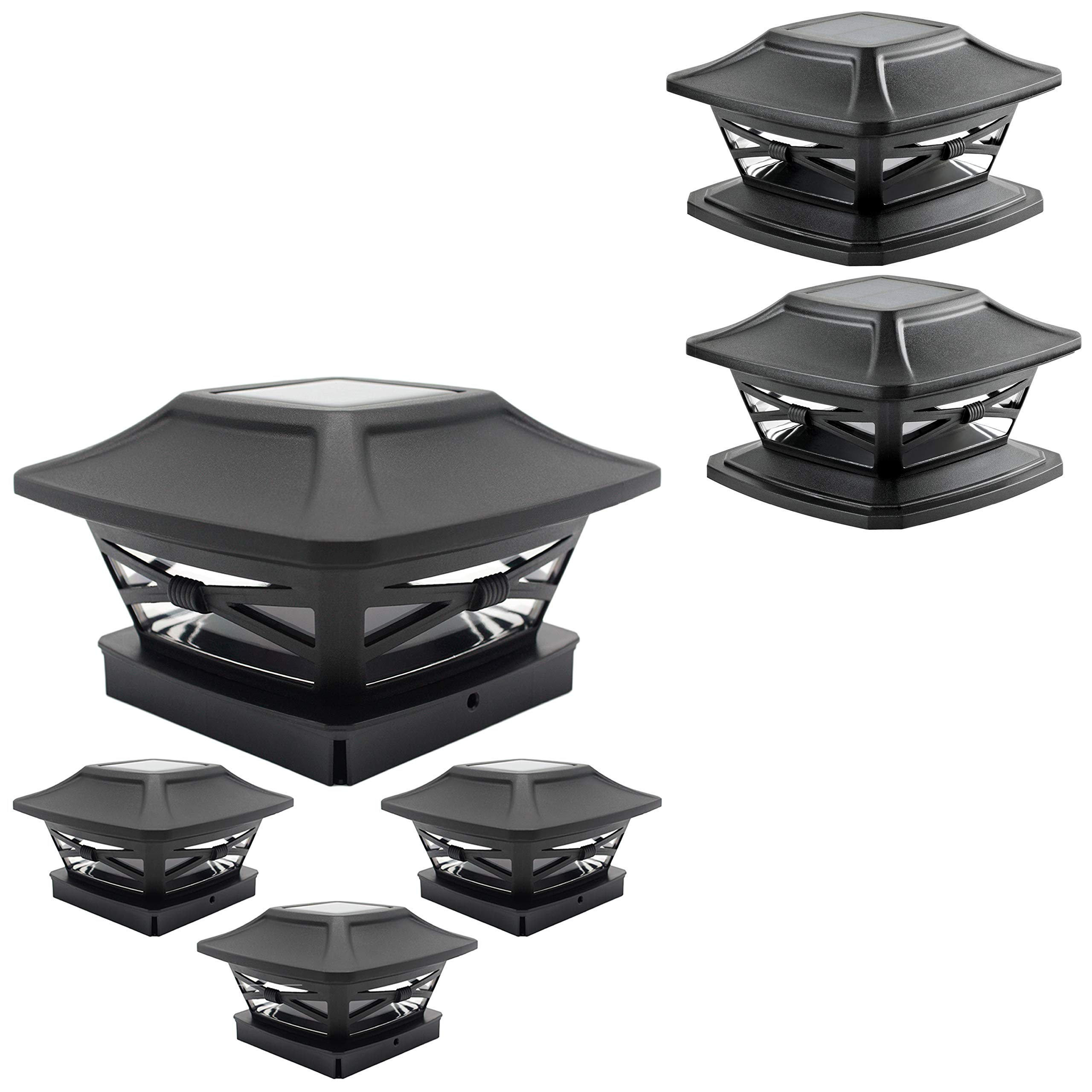 Davinci Lighting Flexfit (2 Pack) & Renaissance (4 Pack) Solar Post Cap Lights - Slate Black | Outdoor Solar Deck & Fence Lighting for Patio, Garden & Pathway | Weatherproof & Energy Efficient