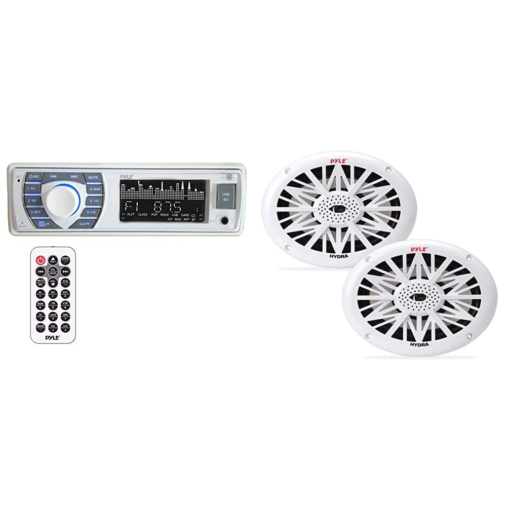 Pyle Bluetooth Marine Stereo Receiver with 6x9 Inch Waterproof Dual Speakers - Waterproof Boat Audio System for Boating, Fishing & Outdoor Adventures