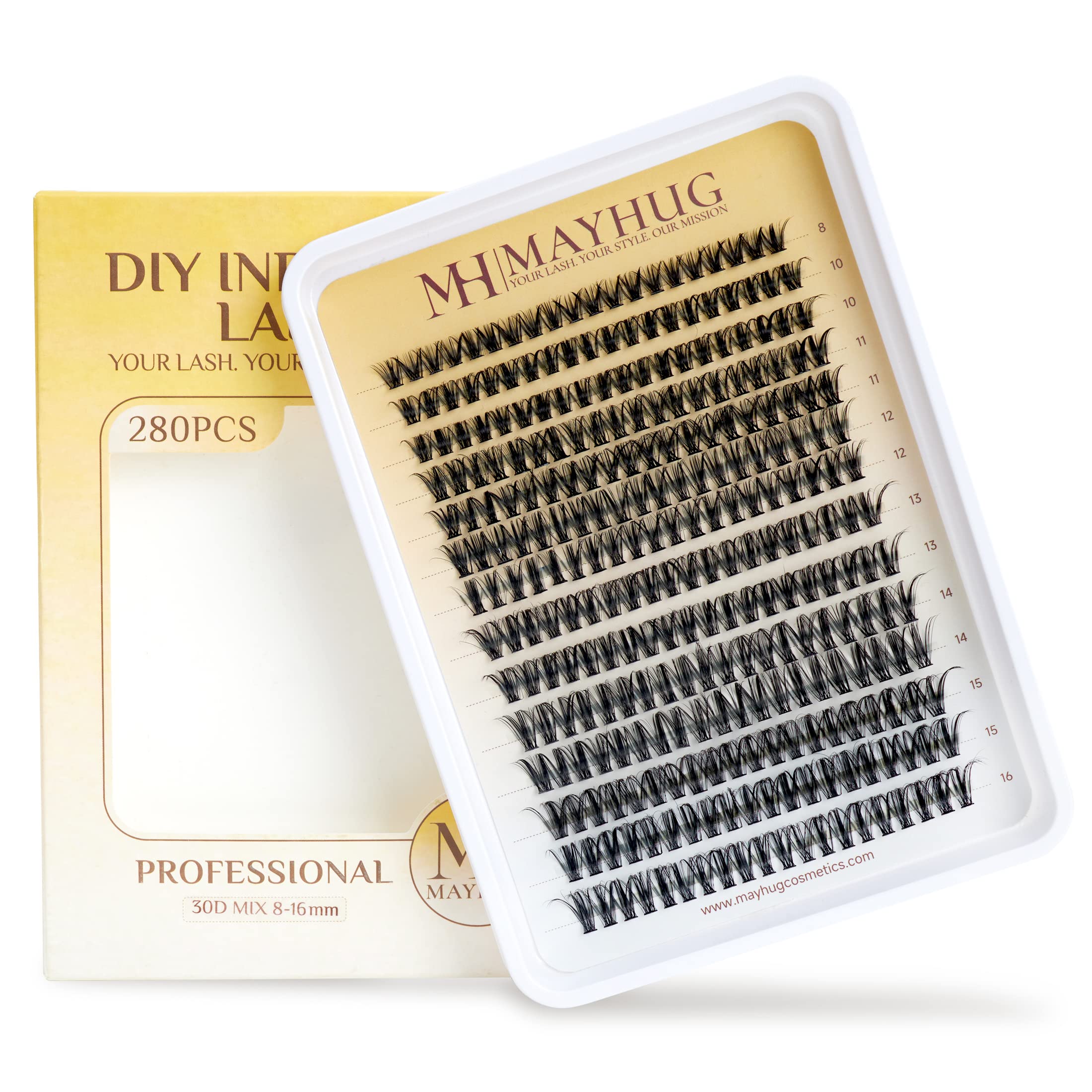280Pcs 30D DIY Eyelash Extensions - Wispy D Curl False Lashes for Natural Look | Individual Lash Clusters (0.05D, 8-16mm Mixed Lengths) | At-Home Lash Extension Kit for Parties, Weddings & Daily Wear