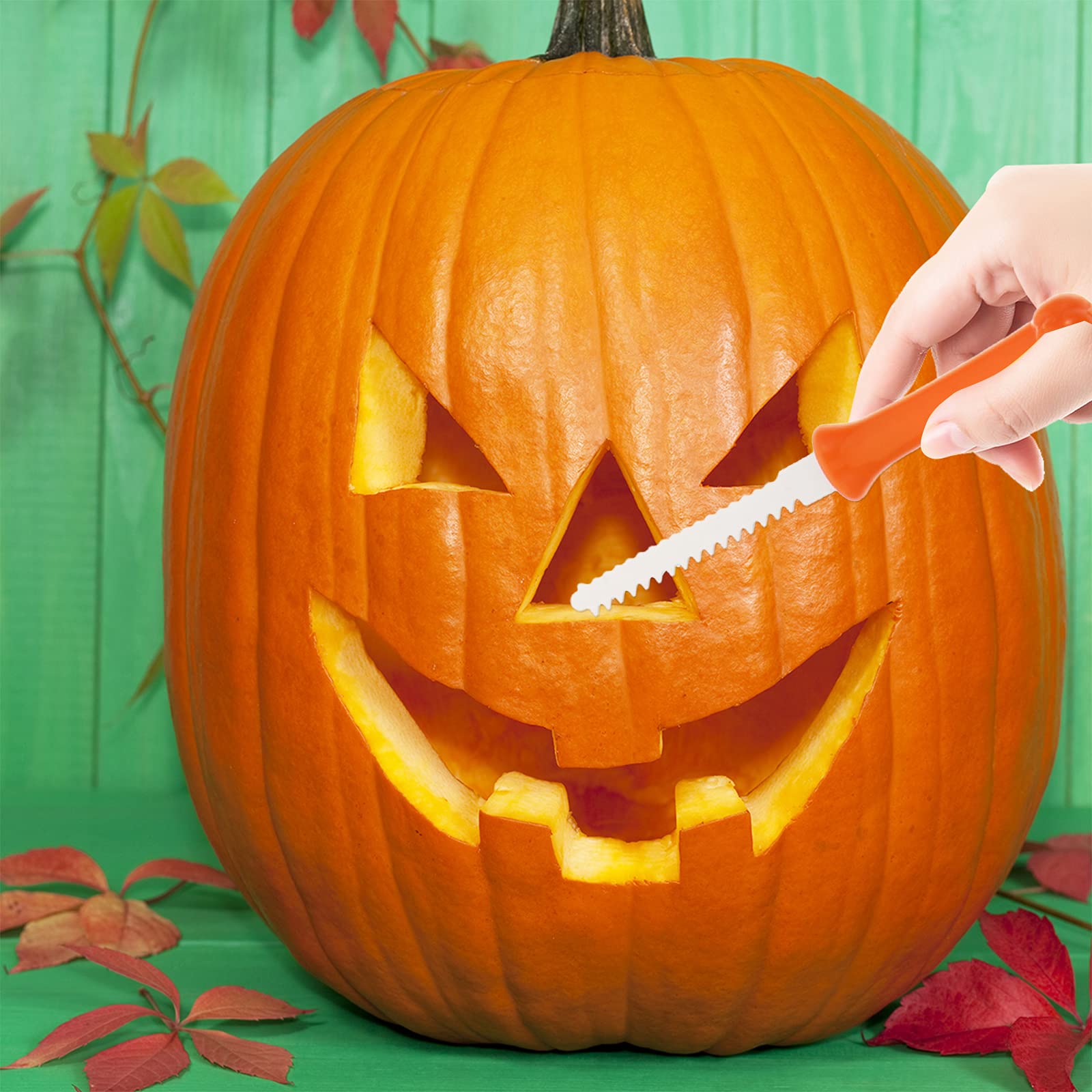 Premium Pumpkin Carving Kit - 12-Piece Halloween Sculpting Tools Set with T-Shaped Cutter, Scraper & Stencils for Professional Jack-O-Lantern Designs | Durable Plastic Pumpkin Cutting Tools for Halloween Decorations & Fall Crafts