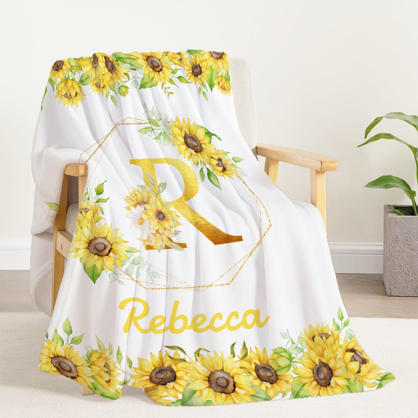 Personalized Baby Blankets for Girls & Boys - Custom Name Embroidered Fleece Throw Blanket - Soft Cozy Newborn Blanket Gift - Sunflower Design Baby Quilt for Crib, Stroller & Nursery Decor