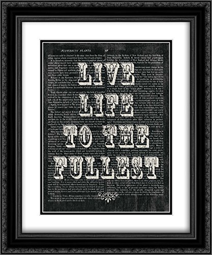 Hershey Moira 15x17 Black Ornate Framed Floral Chalk Art Print - Live Life Double Matted Museum Quality Wall Decor for Living Room, Bedroom & Office