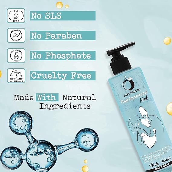 Mysterious Musk Scented Shower Gel & Body Wash - SLS, Phosphate & Paraben Free - Enriched with Hyaluronic Acid & Vitamin E - 100% Vegan Formula - 8.5 fl oz (250ml) - Perfect for Relaxing Baths & Spa Nights