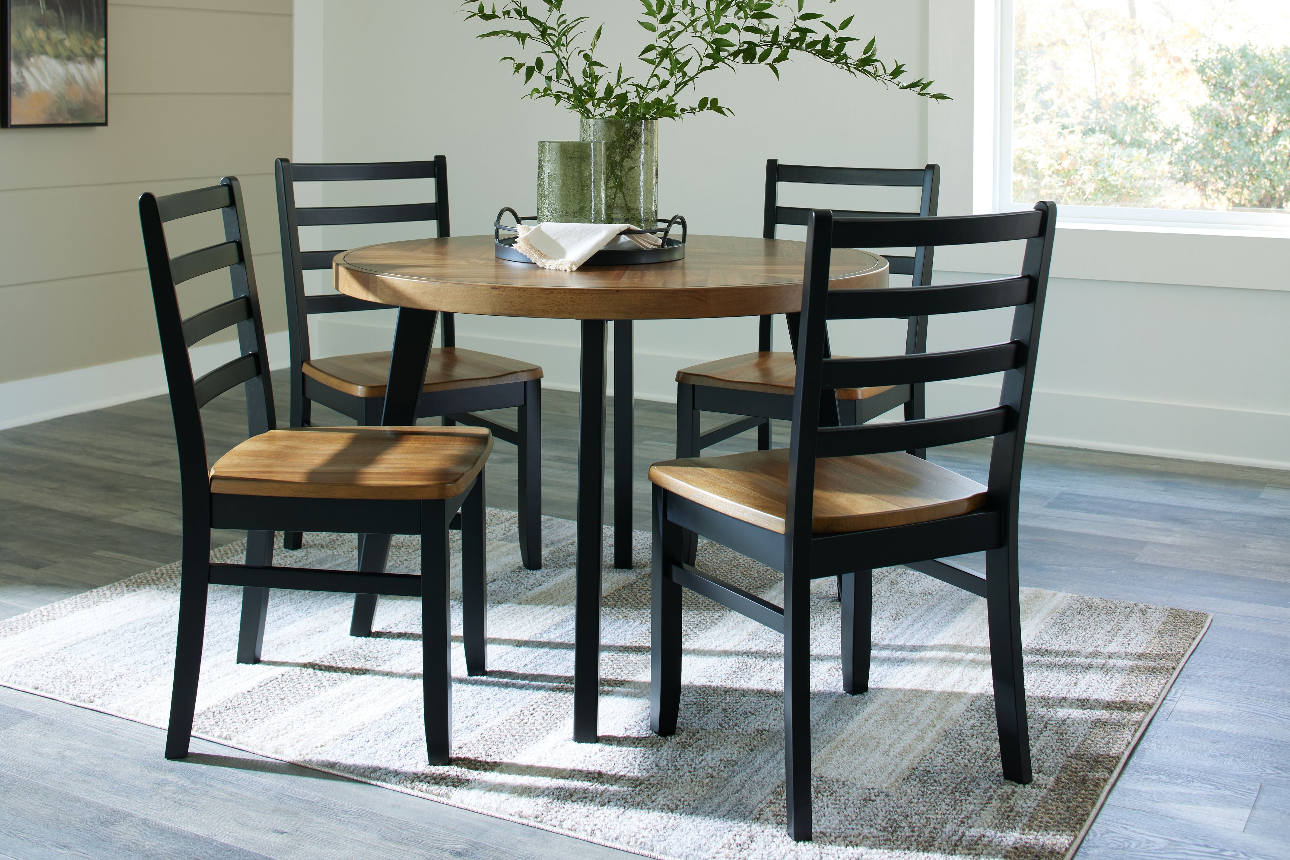 Blondon Brown/Black 5-Piece Dining Table Set with 4 Chairs - Modern Kitchen & Dining Room Furniture for Family Meals & Entertaining
