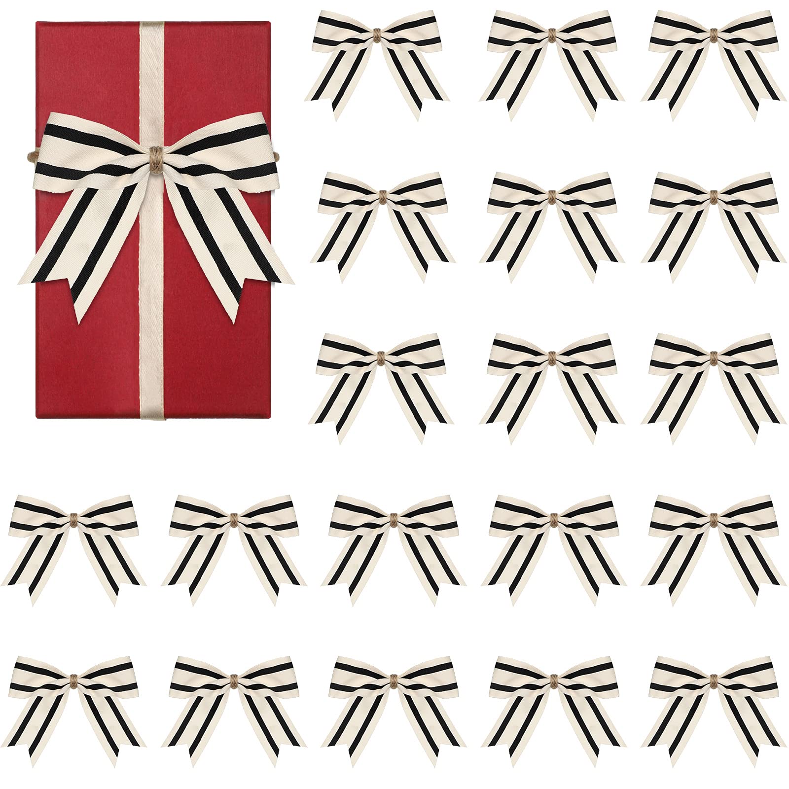 Christmas Bows 20-Pack - Mini Gingham Craft Bows for Tree & Wreath Decorating (Black/White)