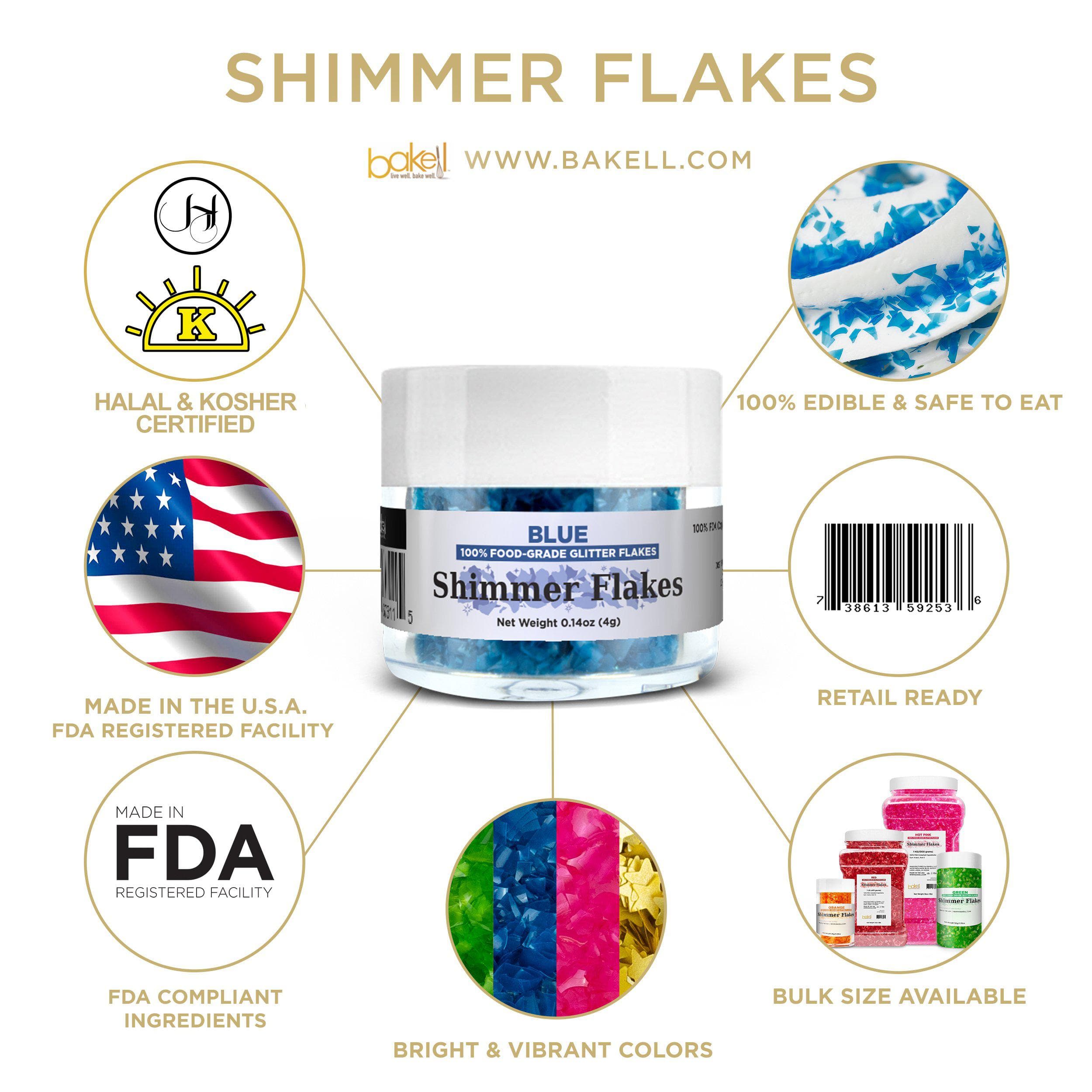 Blue Edible Shimmer Flakes for Baking & Cake Decorating - Food Grade Glitter Dust for Cupcakes, Cookies, Desserts & DIY Crafts