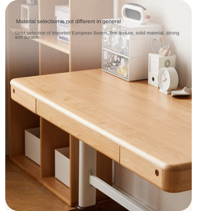 Beech Solid Wood Adjustable Height Kids Study Desk with Hand Crank Lift - Perfect for Homeschooling, Online Learning & Children's Homework Station