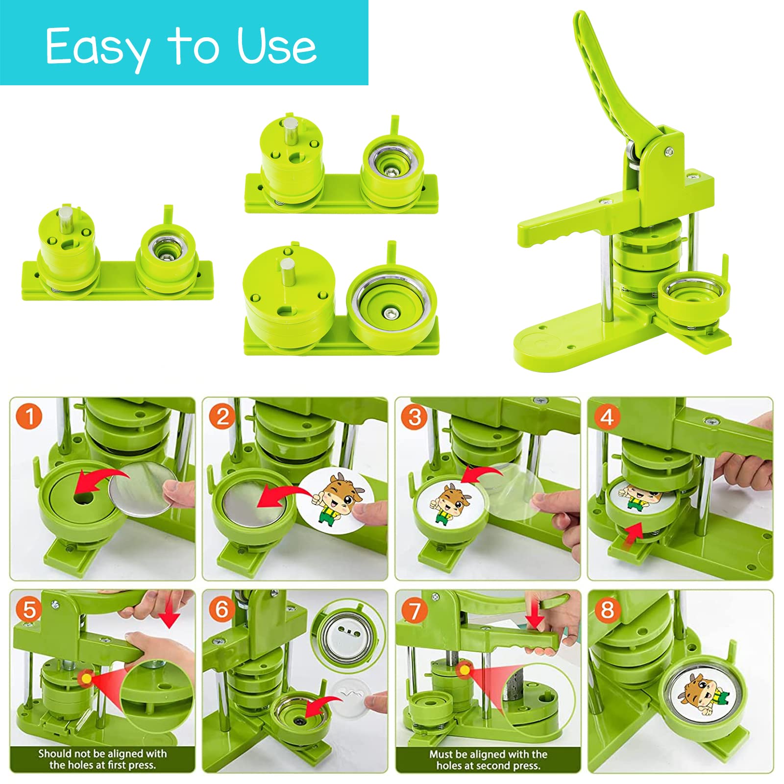 1''+1.25''+2.25'' Button Maker Machine with Circle Cutter - DIY Badge Pin Press Kit for Custom Buttons (Green) - Perfect for Crafts, Events & Promotions