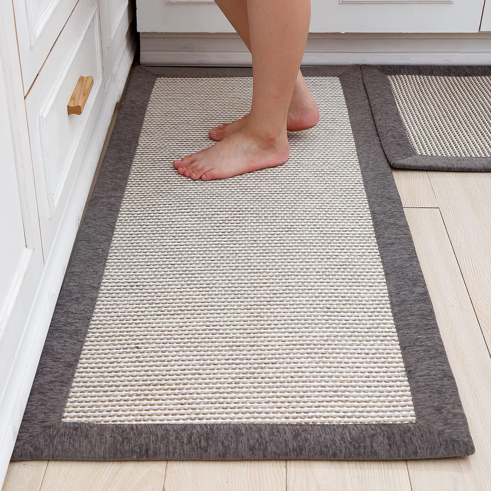 Non-Slip Washable Kitchen Rugs Set of 2 - Absorbent Farmhouse Style Floor Mats for Sink Area (19.5
