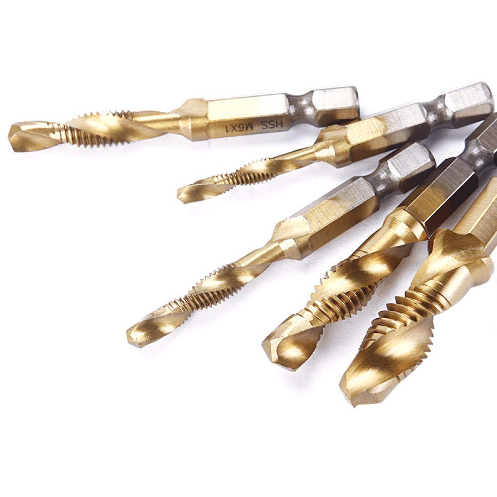6-Piece Titanium M2 HSS Hex Shank Drill Bit Set - High-Speed Steel Spiral Point Thread Metric Plug Bits for Metal, Wood & DIY Projects