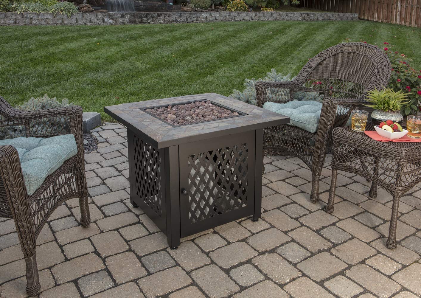 Endless Summer GAD1429SP Large Multi-Color Gas Outdoor Fireplace with Slate Mantel - Perfect for Patio, Backyard, and Garden Gatherings