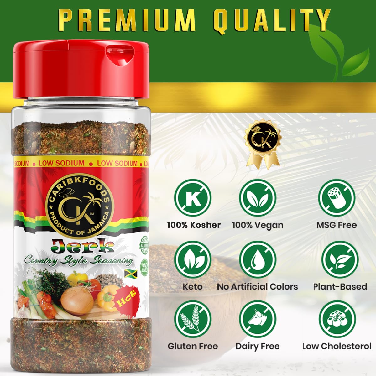 Premium Jamaican Jerk Seasoning - Authentic Caribbean Kitchen HOT Spice Blend (4 Oz) | Kosher, Low Sodium, Non-GMO, Gluten-Free, Vegan | Perfect for Grilling, Marinades, Chicken, Fish & Vegetables