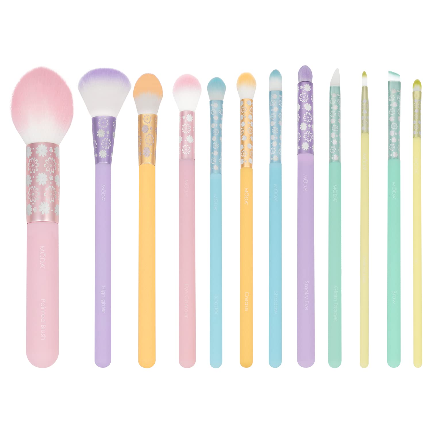 MODA Posh Pastel 12-Piece Professional Makeup Brush Set - Blush, Highlighter, Eyeshadow, Crease, Brow & Lip Brushes for Flawless Makeup Application | Perfect for Travel, Bridal & Everyday Beauty Routine