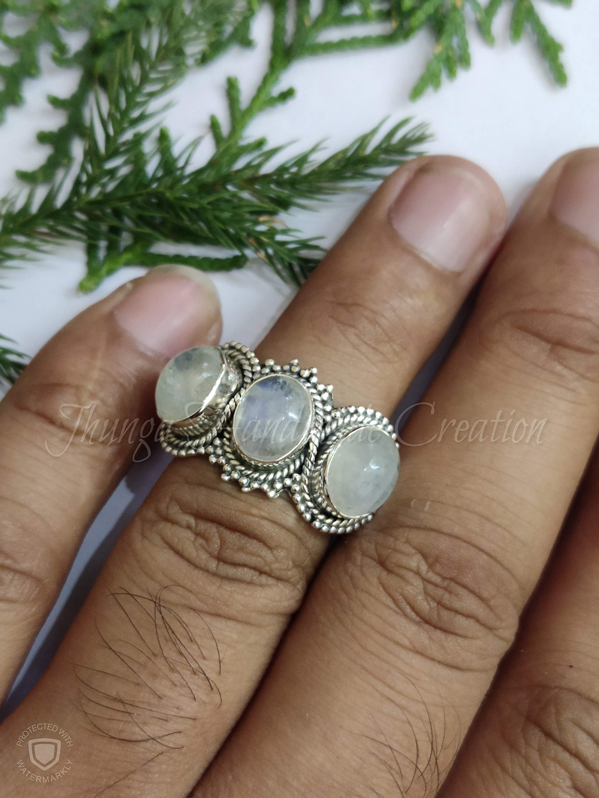 Moonstone Ring – June Birthstone Jewelry in Sterling Silver 925 | Handmade Boho Hippie Statement Ring | Delicate Moonstone Engagement & Promise Ring | Perfect Christmas Gift & Fine Jewelry for Women (Wedding, Anniversary, Birthday Gift Idea)
