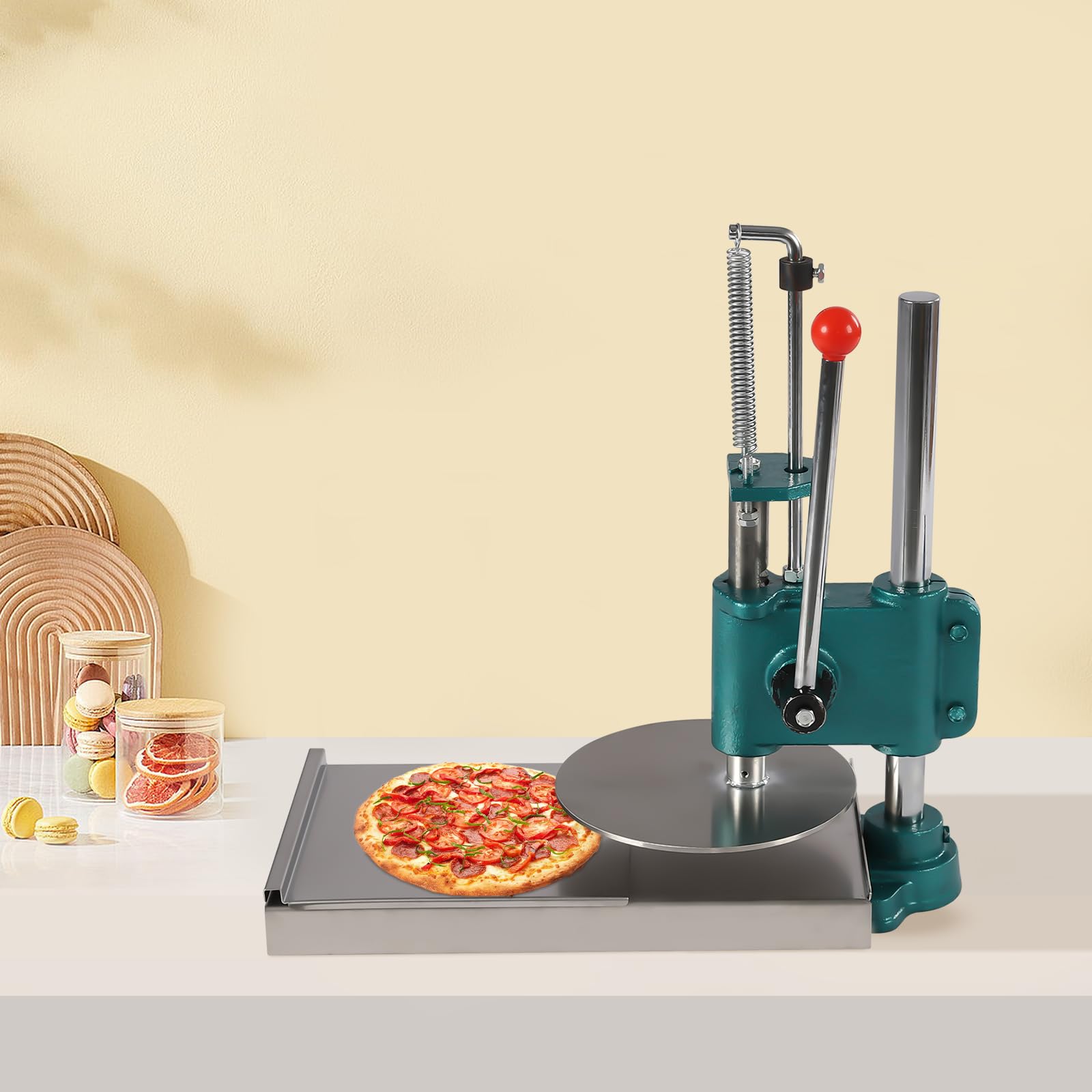 Stainless Steel Manual Pizza Dough Press Machine - 9.5 Inch (24cm) Adjustable Dough Sheeter for Soft Rolls, Pastry & Pasta - Commercial Grade Pizza Express Dough Presser for Restaurants, Bakeries & Home Kitchens