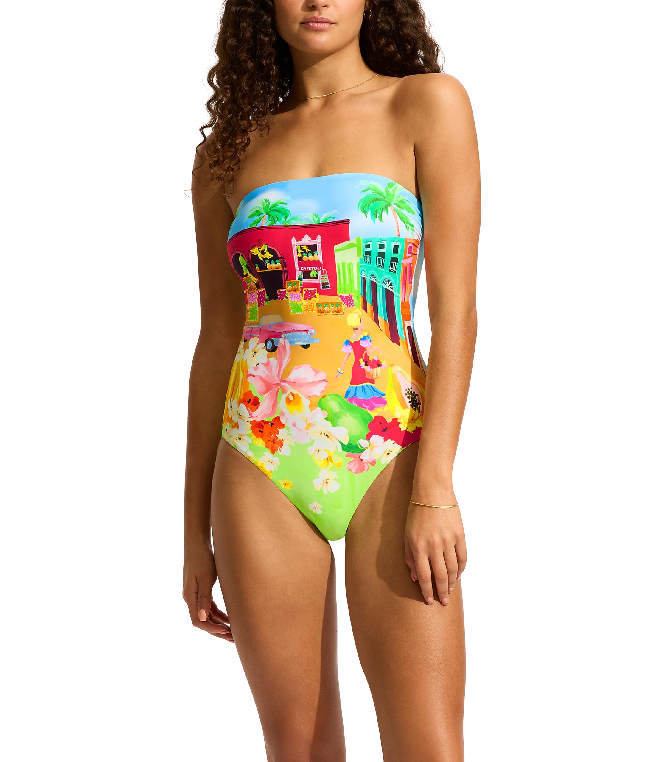 Seafolly Women's High Cut Bandeau One Piece Swimsuit - Sexy Standard Swimwear for Beach, Pool & Vacation