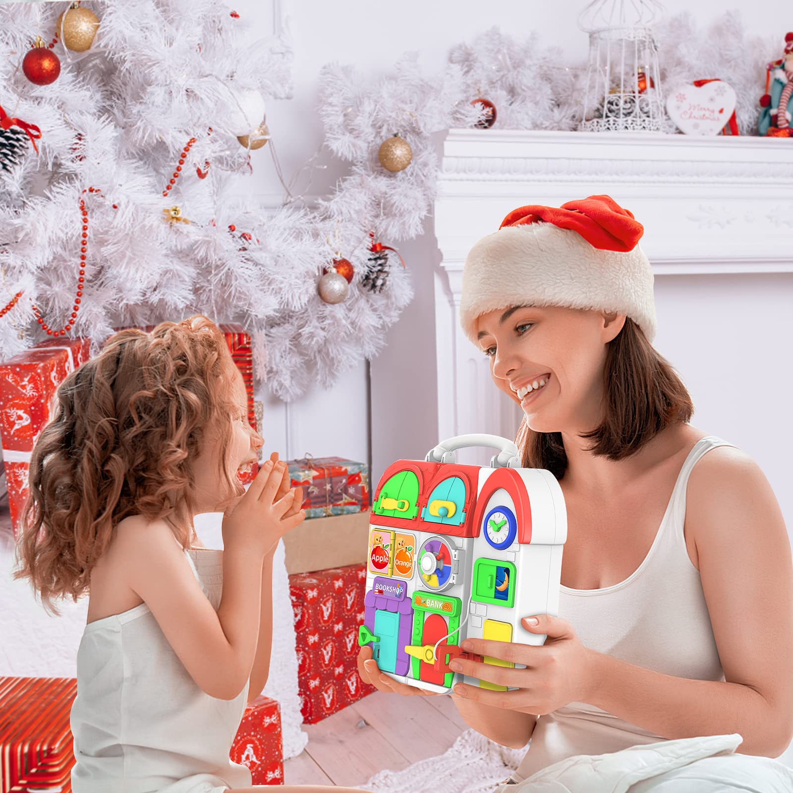 Montessori Busy Board for Toddlers 1-3 Years - Musical Educational Toy for Boys & Girls 12-18 Months - Fine Motor Skills Development Activity Board - Perfect Birthday Gift for 1+ Year Olds - Ideal for Home Learning & Travel Playtime