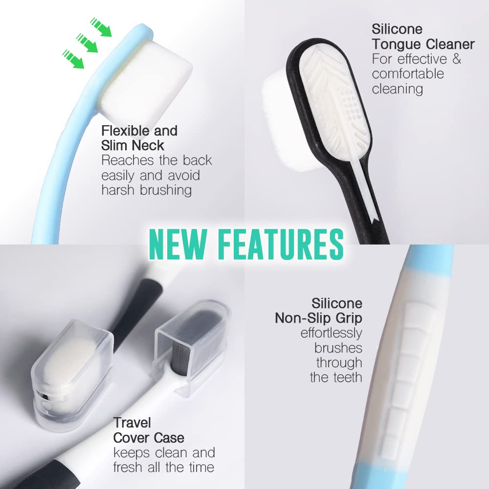 Super Soft Nano Toothbrush with 20,000 Bristles - Gentle Gum Care for Sensitive Teeth - Includes Travel Case (Black/White) - Perfect for Adults & Kids - Ideal for Travel, Daily Oral Care, and Sensitive Gum Protection