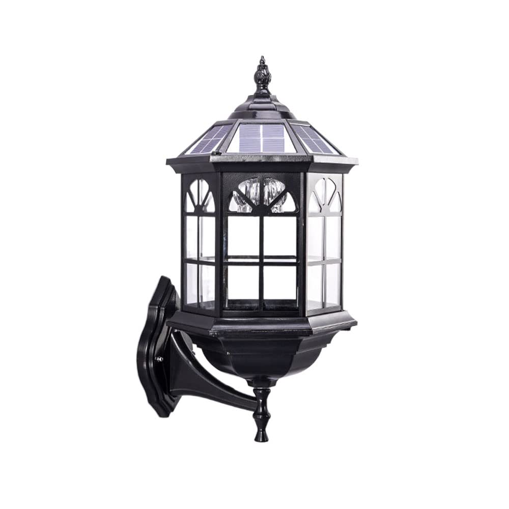 Solar Powered LED Outdoor Wall Lantern - Waterproof Matte Black Exterior Light Fixture with Clear Glass Shade - Rust-Resistant Wall Sconce for Porch, Patio, Garden & Pathway Lighting