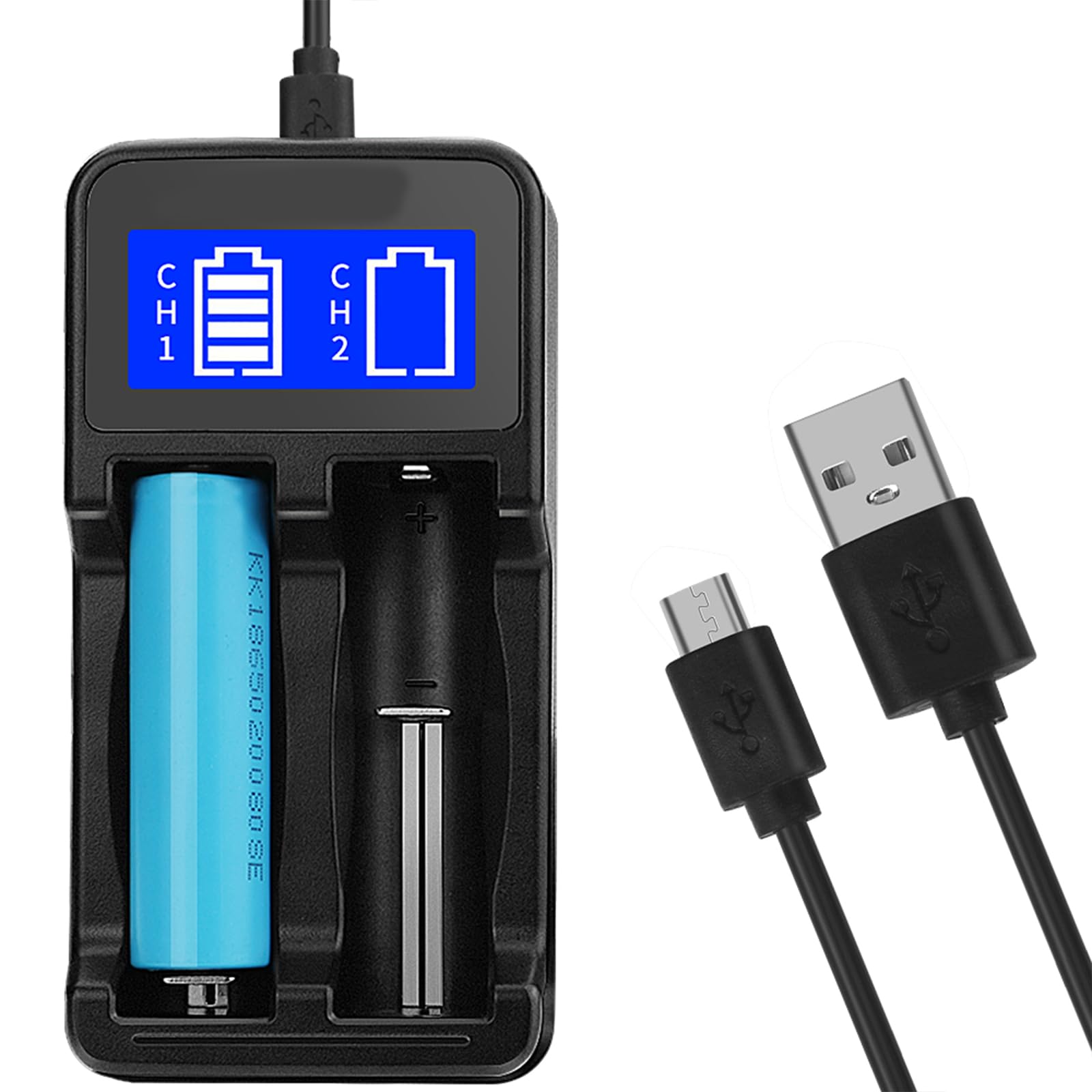 2-Slot LCD Charger for 18650/18490/18350/17670/17500/16340/14500 Rechargeable Batteries - Universal Battery Charger for Flashlights, Vape Mods & Electronic Devices