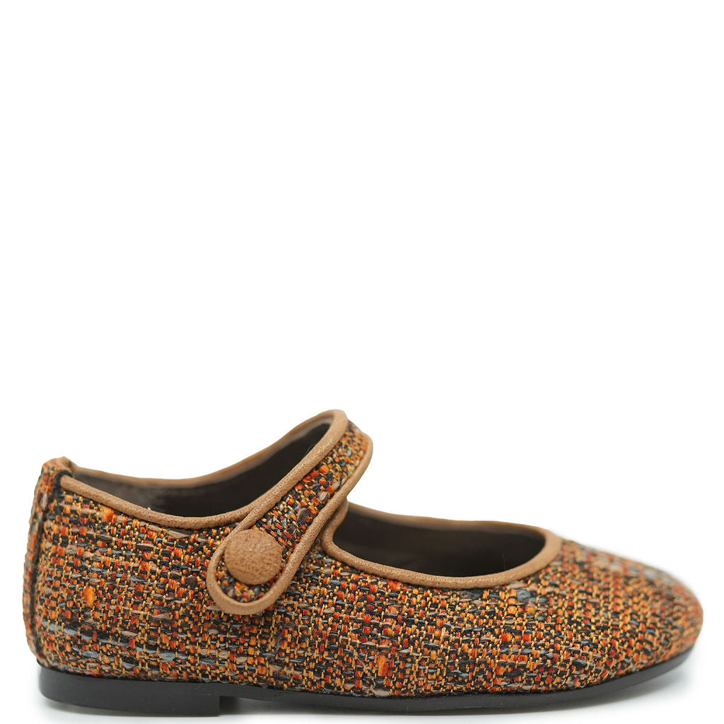 Rust Tweed Mary Jane Shoes for Women - Vintage Style Comfortable Flats - Perfect for Casual Wear, Office, and Special Occasions