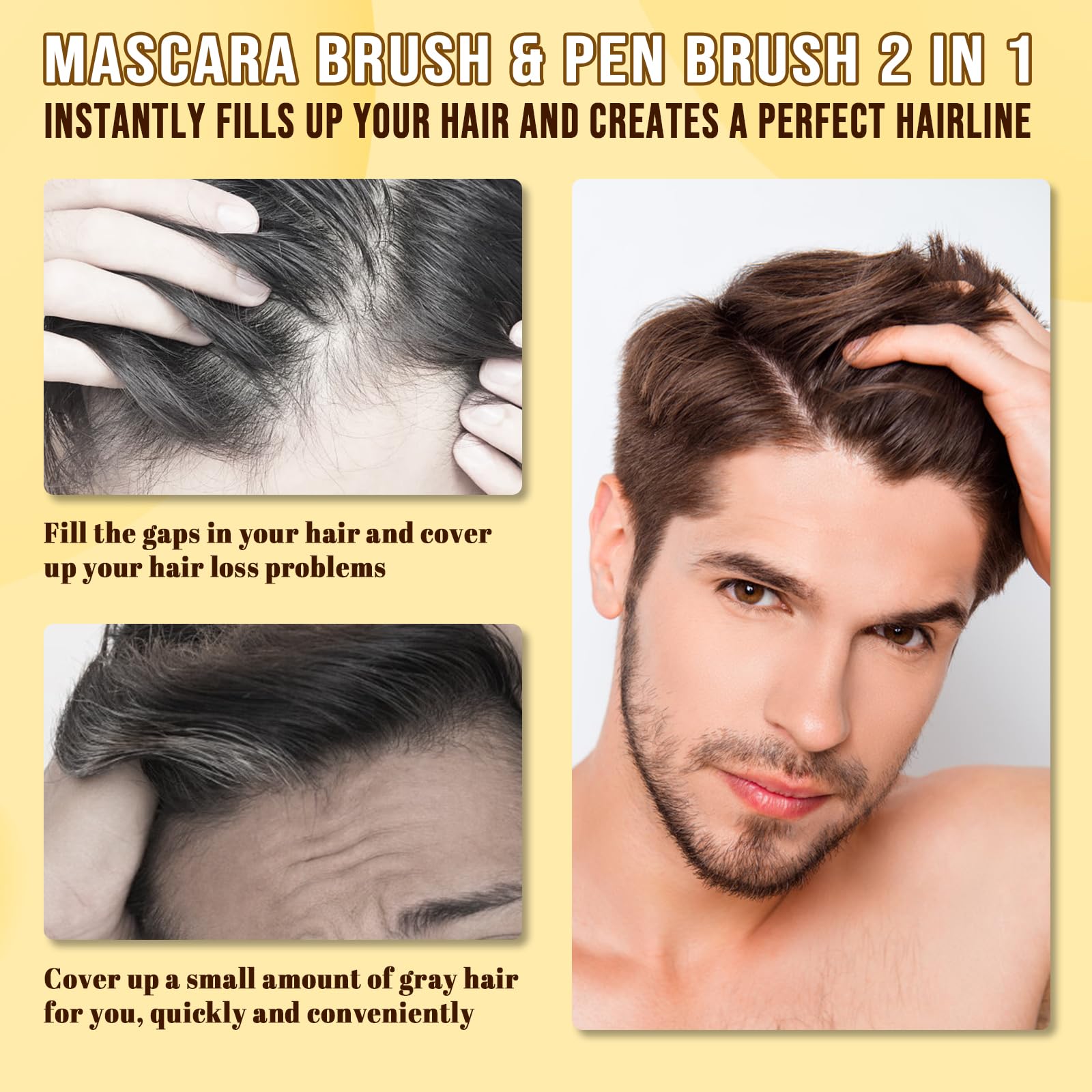Gray Root Touch Up Brush-in Wand - Quick Cover Hair & Beard Concealer, Water-Resistant Temporary Mascara for Natural Look (Black, 1 Pack) - Perfect for Covering Gray Roots, Mustache & Beard Between Salon Visits