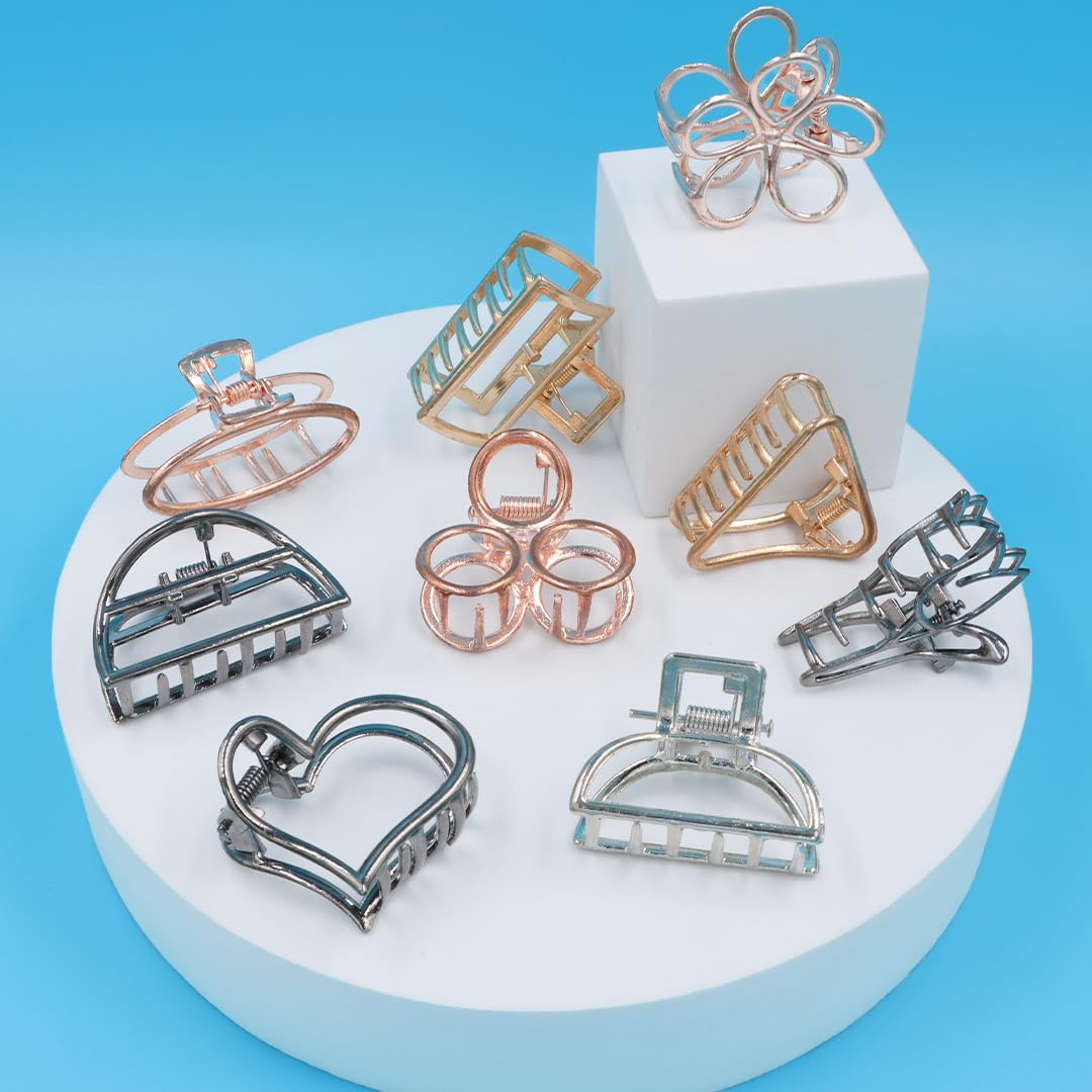 Myra Collection Multi-Design Medium Metal Hair Claw Clips - 9-Pack for Women & Girls (Multicolor) | Perfect for Weddings, Parties, Work & Everyday Hairstyles
