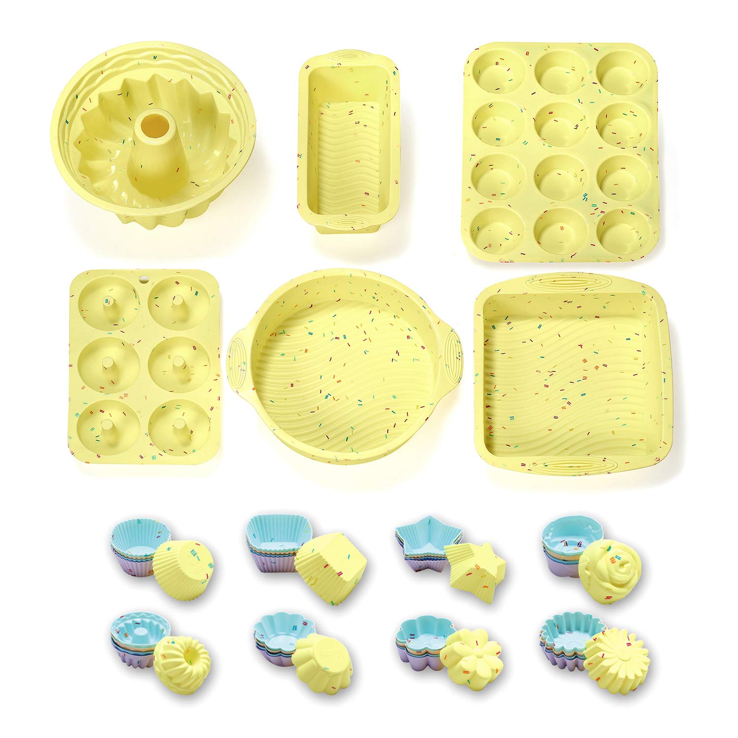 46PCS Silicone Bakeware Set - Non-Stick Cake Molds, Baking Pans & Cupcake Liners for Easy Baking | Perfect for Home Kitchen, Party Desserts & Holiday Treats